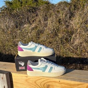 Gola White Trainers with Teal and Purple Highlights